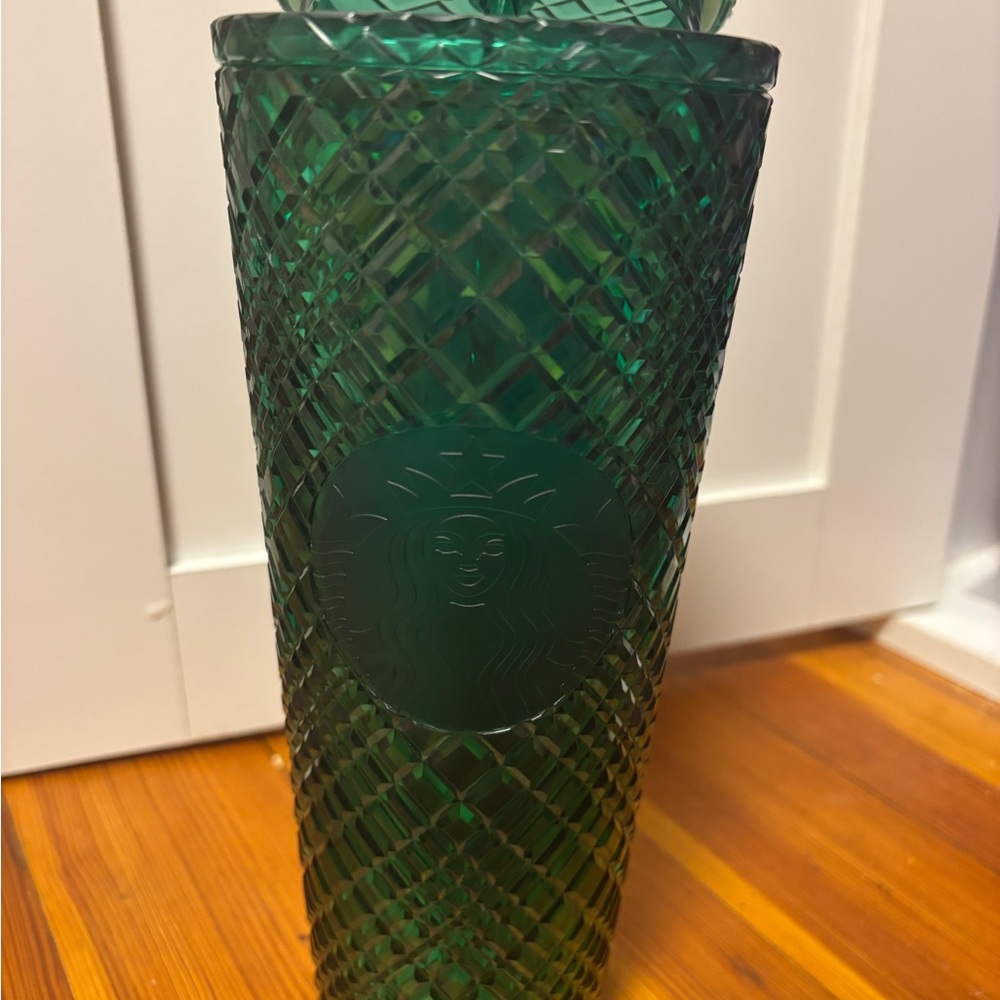 Starbucks Green Accent Vase with Intricate Pattern